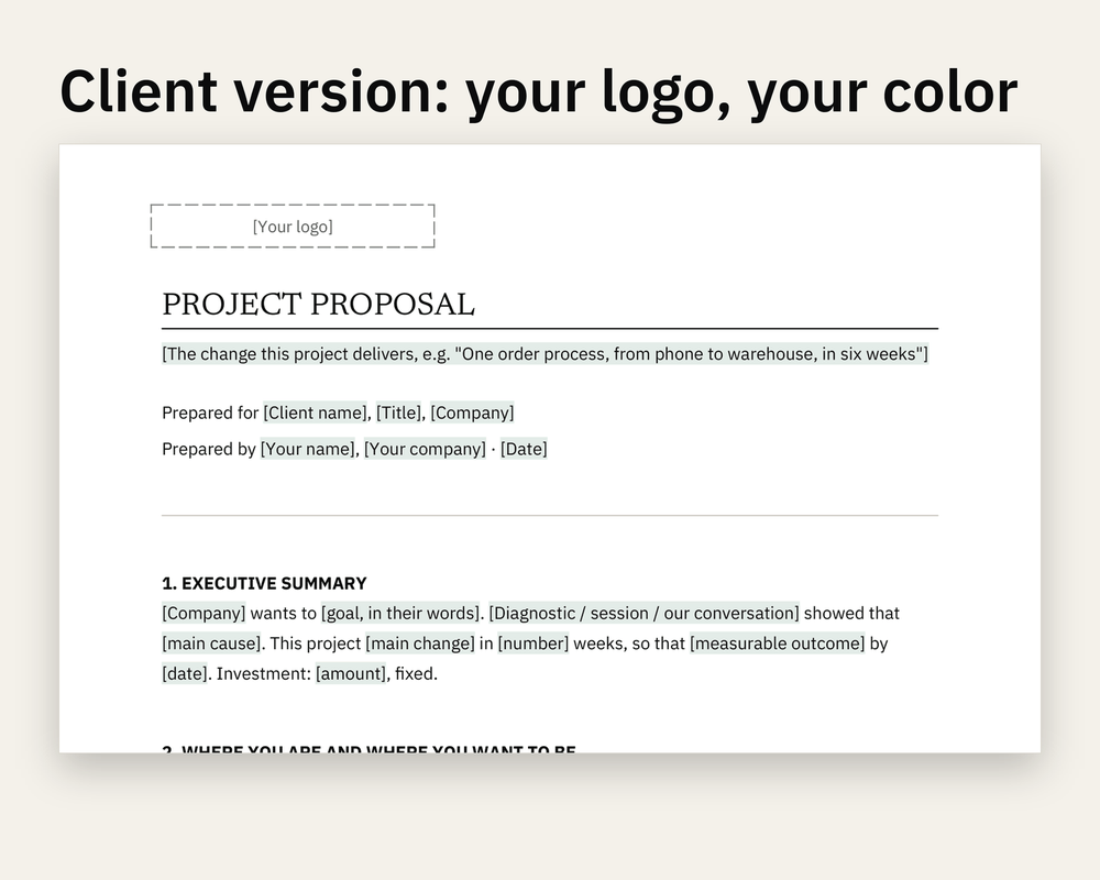 Preview 1 of 3: page of the Consulting Project Proposal (Base) client version