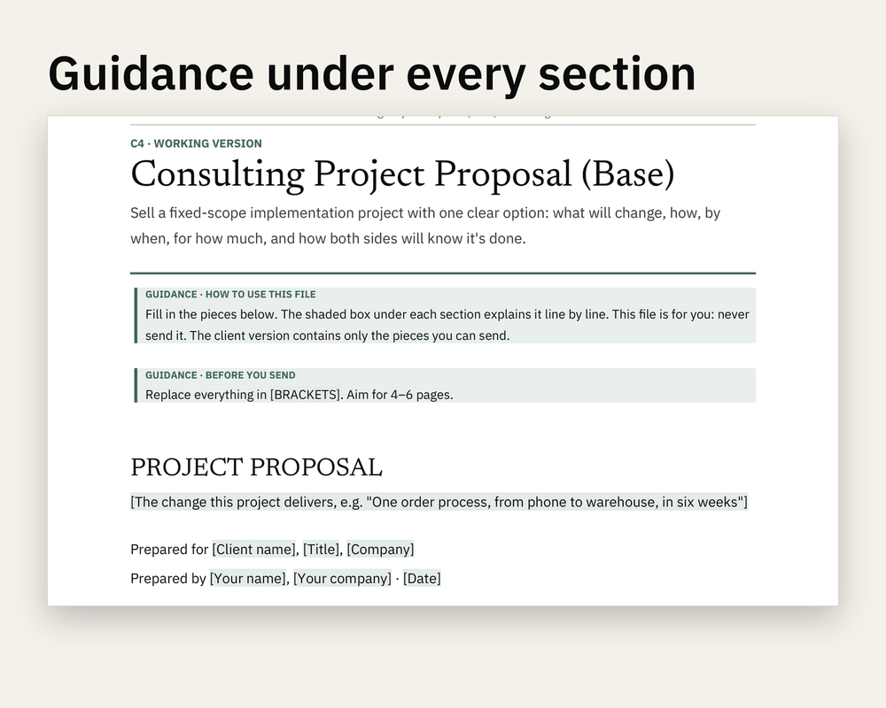 Preview 2 of 3: page of the Consulting Project Proposal (Base) client version
