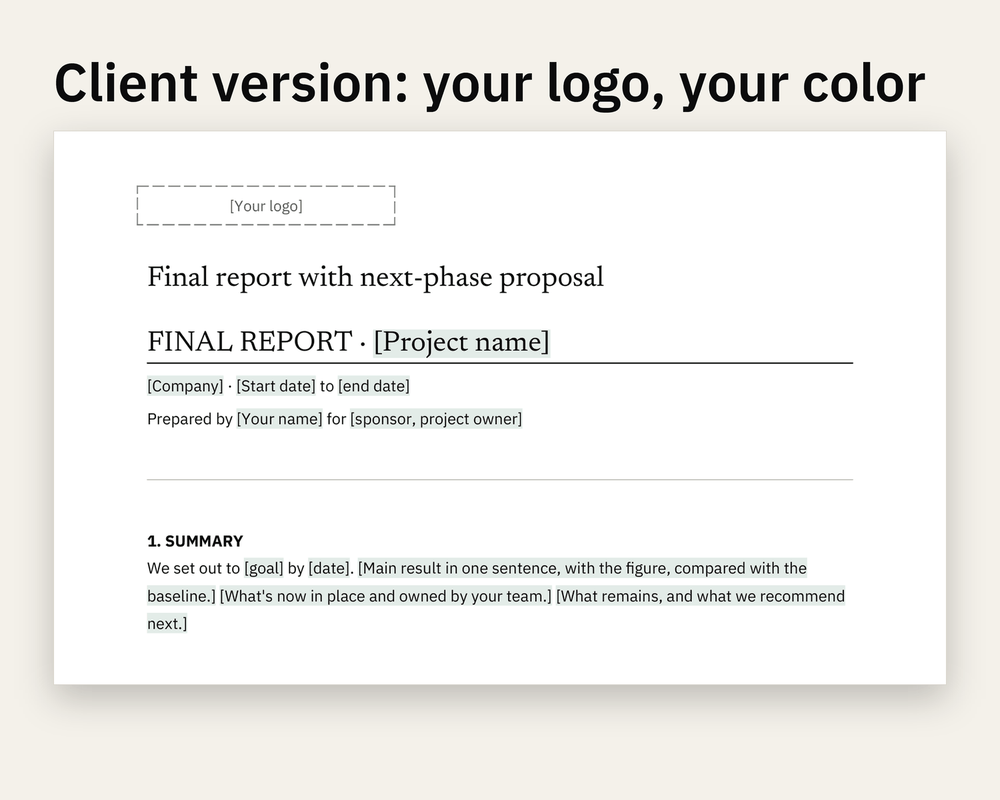 Preview 1 of 3: page of the Final Report + Next Phase Proposal client version