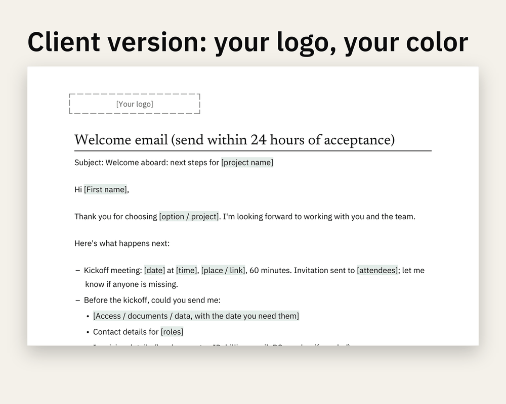 Preview 1 of 3: page of the Kickoff & Onboarding Plan client version