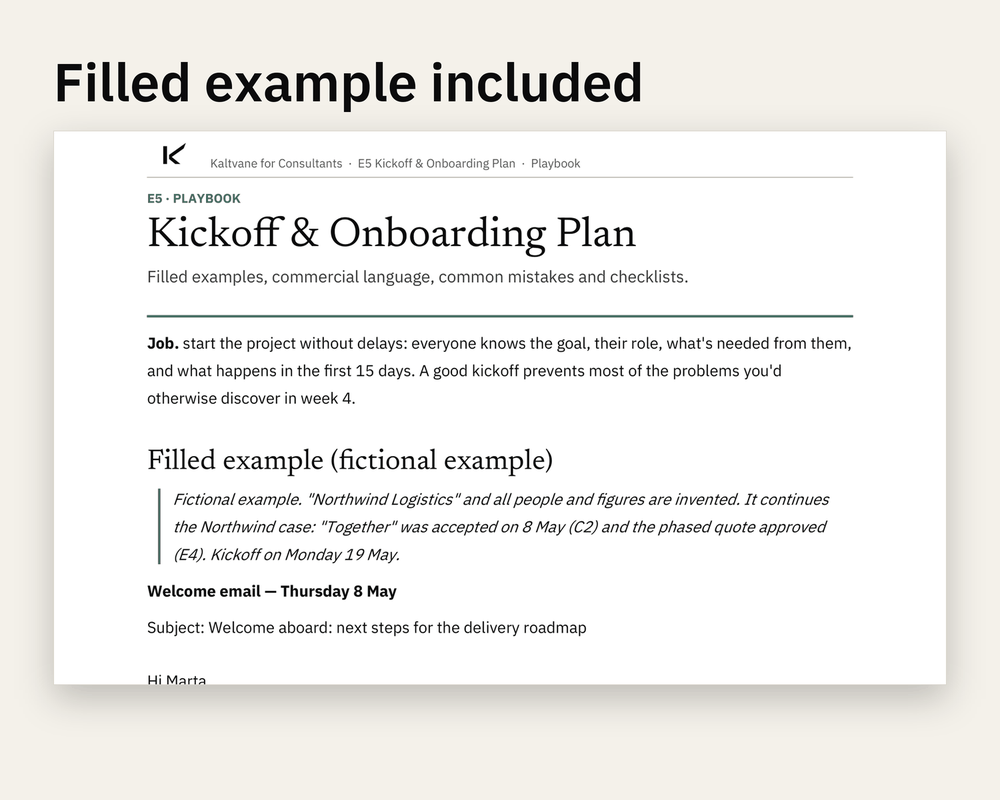 Preview 3 of 3: page of the Kickoff & Onboarding Plan client version