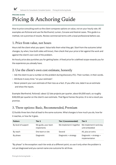 First page of the pricing guide