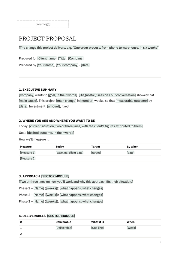 First page of the client version of C4, Consulting Project Proposal (Base)